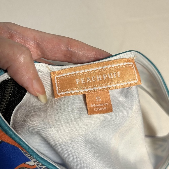 Peach Puff Dress Womens Small Blue Green Aztec Sleeveless Bodycon Geometric Mini - Picture 9 of 14